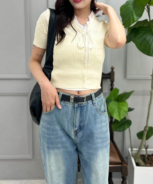 mebole（メボレ）の「Ribbon Sleeve Cardigan（カーディガン/ボレロ・レディース・アイボリー/ブルー・FREE）」の11枚目の写真