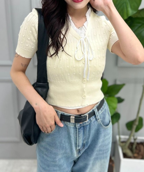 mebole（メボレ）の「Ribbon Sleeve Cardigan（カーディガン/ボレロ・レディース・アイボリー/ブルー・FREE）」の8枚目の写真
