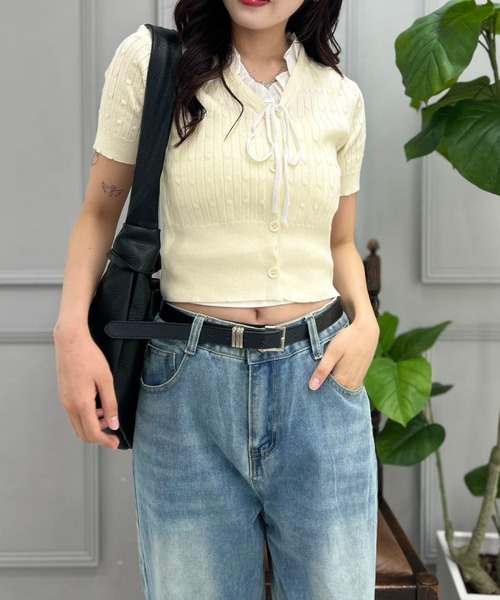 mebole（メボレ）の「Ribbon Sleeve Cardigan（カーディガン/ボレロ・レディース・アイボリー/ブルー・FREE）」の9枚目の写真