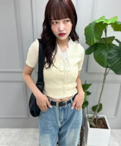 mebole（メボレ）の「Ribbon Sleeve Cardigan（カーディガン/ボレロ・レディース・アイボリー/ブルー・FREE）」の4枚目の写真