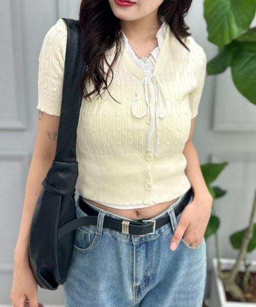 mebole（メボレ）の「Ribbon Sleeve Cardigan（カーディガン/ボレロ・レディース・アイボリー/ブルー・FREE）」の6枚目の写真