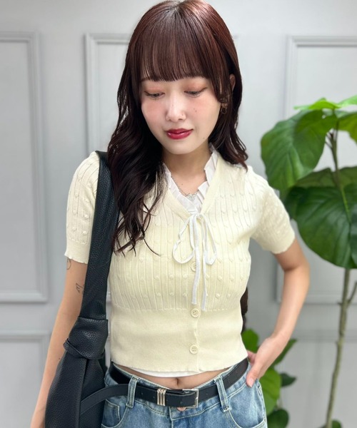 mebole（メボレ）の「Ribbon Sleeve Cardigan（カーディガン/ボレロ・レディース・アイボリー/ブルー・FREE）」の3枚目の写真