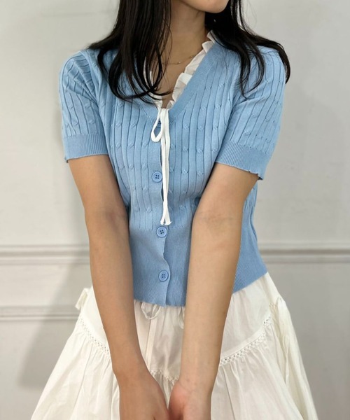 mebole（メボレ）の「Ribbon Sleeve Cardigan（カーディガン/ボレロ・レディース・アイボリー/ブルー・FREE）」の21枚目の写真