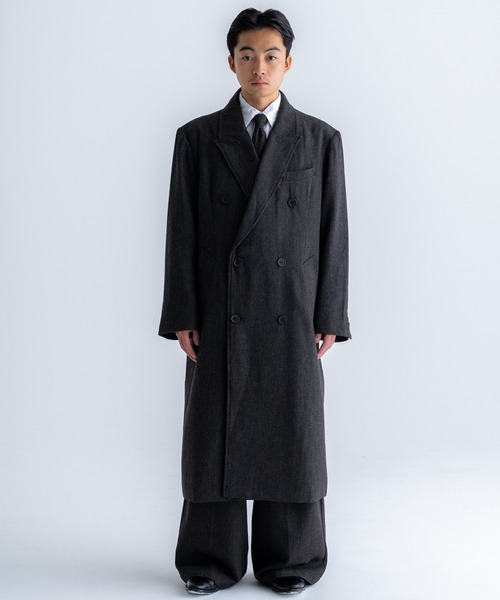 sinss クラシック ウール ブレンド ツイード コート チャコール L Classic Wool Blend Tweed Coat / クラシックウールブレンドツイード