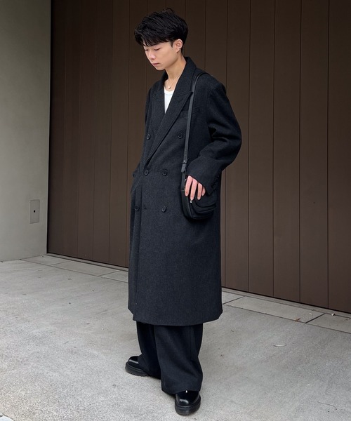 SINSS クラシックウールブレンドツイードコート チャコール Lサイズ Classic Wool Blend Tweed Coat / クラシックウールブレンドツイード