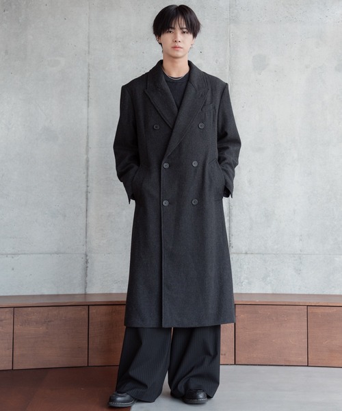 sinss クラシック ウール ブレンド ツイード コート チャコール L Classic Wool Blend Tweed Coat / クラシックウールブレンドツイード