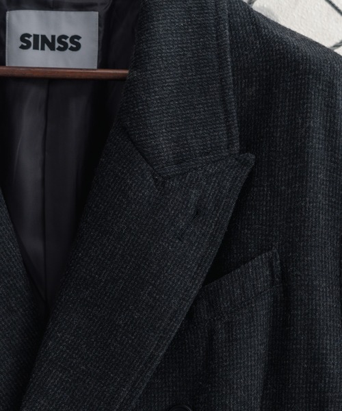 sinss クラシック ウール ブレンド ツイード コート チャコール S Classic Wool Blend Tweed Coat / クラシックウールブレンドツイード