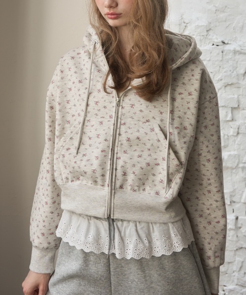 Birthday room（バースデイルーム）の「小花柄スウェットパーカー/Small floral print hoodie（パーカー・レディース・オートミール/ネイビー・FREE）」の17枚目の写真