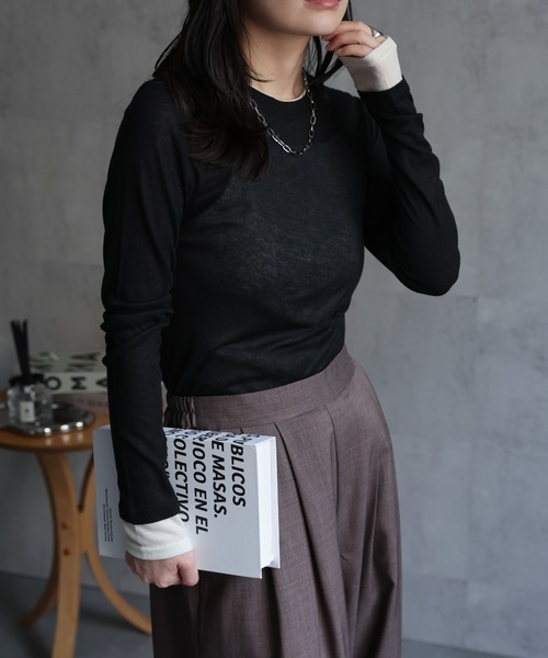 ap retro(アプレトロ)の「フェイクレイヤード 配色シアートップス《動画あり》(Tシャツ/カットソー・レディース・チャコール/アイボリー/ブラック/グレー・FREE)」の18枚目の写真