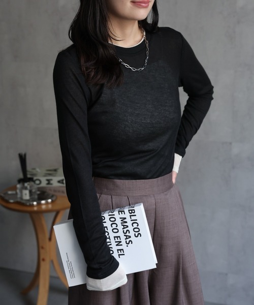 ap retro(アプレトロ)の「フェイクレイヤード 配色シアートップス《動画あり》(Tシャツ/カットソー・レディース・チャコール/アイボリー/ブラック/グレー・FREE)」の16枚目の写真