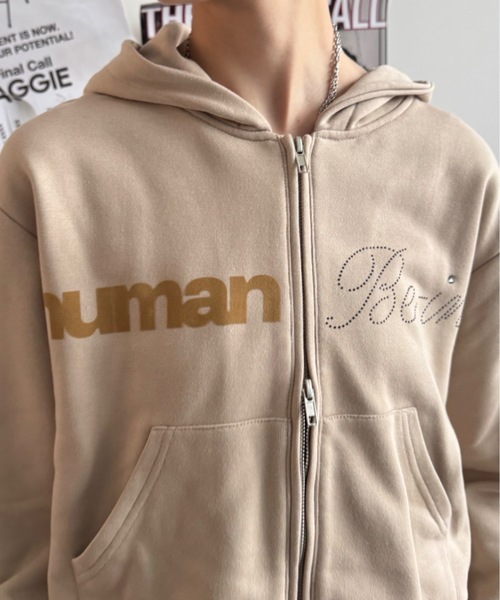 chamama2MSGM ユニセックス パーカー スウェット ベージュXS XEXYMENS XMMHD01J1 ロゴ入り スウェットパーカー (単品)