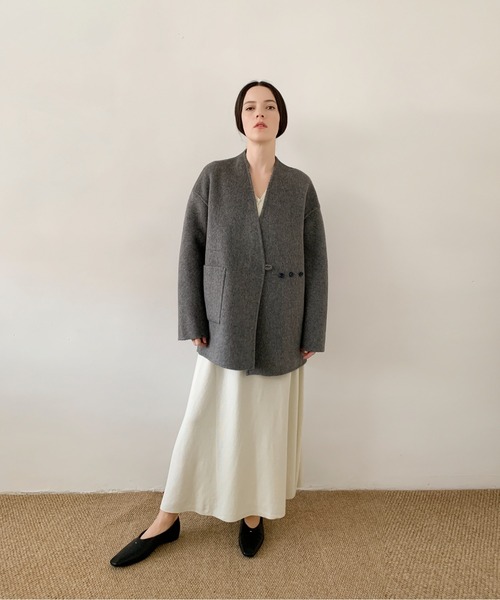 DECADE CLASSIC ノーカラーリバーウールコート（ノーカラーコート