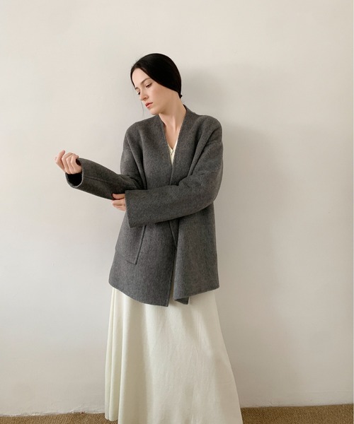 DECADE CLASSIC ノーカラーリバーウールコート（ノーカラーコート