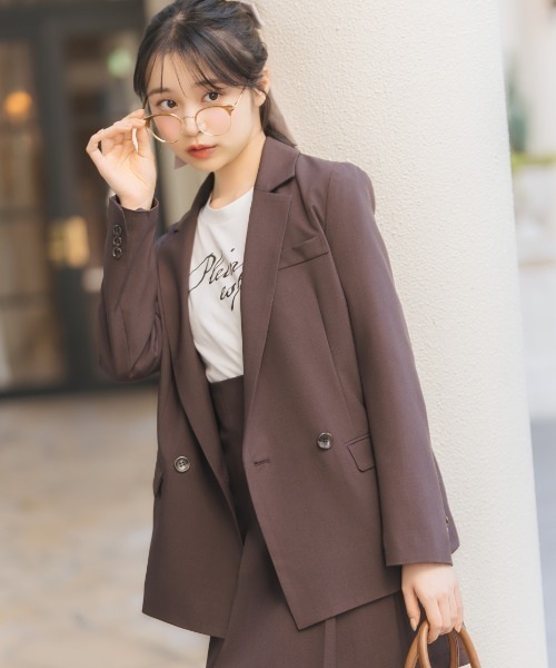 茶系ダブルボタン テーラードジャケット S ダブルボタンテーラードジャケット（テーラードジャケット