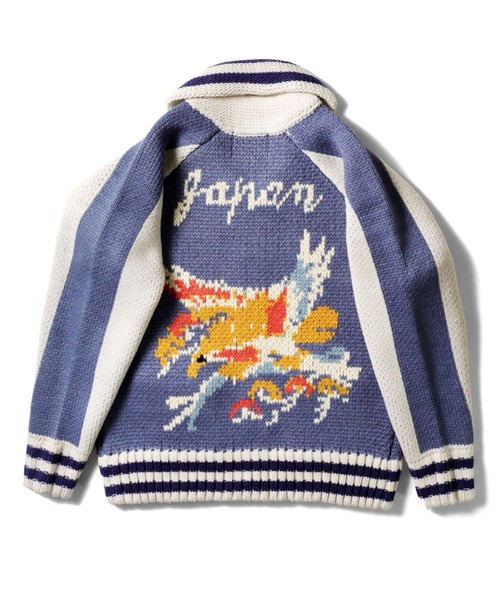HOUSTON(ヒューストン)の「HOUSTON ヒューストン COWICHAN SWEATER HAWK 手編み カウチン ニット セーター 鷲(カーディガン/ボレロ・メンズ・ブラック/レッド/ブルー・XL/L/M)」の7枚目の写真