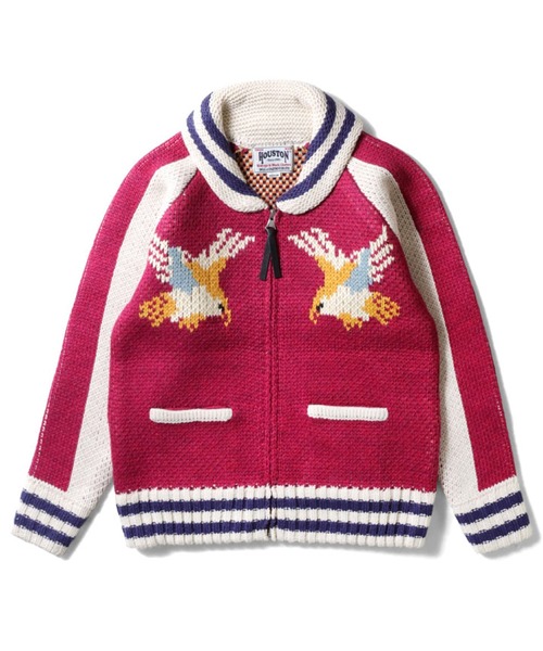 HOUSTON(ヒューストン)の「HOUSTON ヒューストン COWICHAN SWEATER HAWK 手編み カウチン ニット セーター 鷲(カーディガン/ボレロ・メンズ・ブラック/レッド/ブルー・XL/L/M)」の8枚目の写真