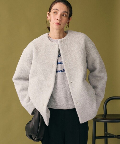 もりのがっこう　ラムレザー ノーカラージャケットブルゾン Mサイズ もりのがっこう ラムレザー ノーカラージャケットブルゾン Mサイズ