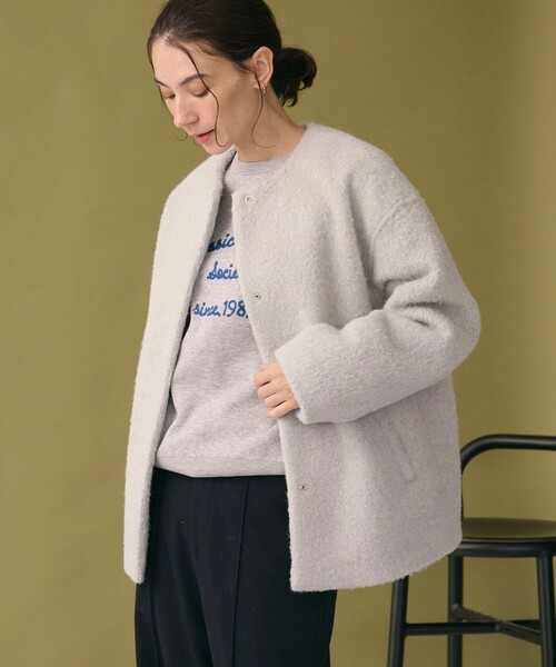 今季新作 BEAUTY&YOUTH 新品 ブークレーノーカラーブルゾン＊LT.灰 BEAUTY&YOUTH UNITED ARROWS ブークレー ノーカラーブルゾン （LT.GRAY