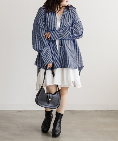 CLETTE(クレット)の「CLETTEオリジナルロゴ刺繍オーバーサイズチェックシャツ(シャツ/ブラウス・レディース・ベージュ/ブルー/アイボリー・4L/3L/LL)」の14枚目の写真