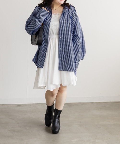 CLETTE(クレット)の「CLETTEオリジナルロゴ刺繍オーバーサイズチェックシャツ(シャツ/ブラウス・レディース・ベージュ/ブルー/アイボリー・4L/3L/LL)」の15枚目の写真