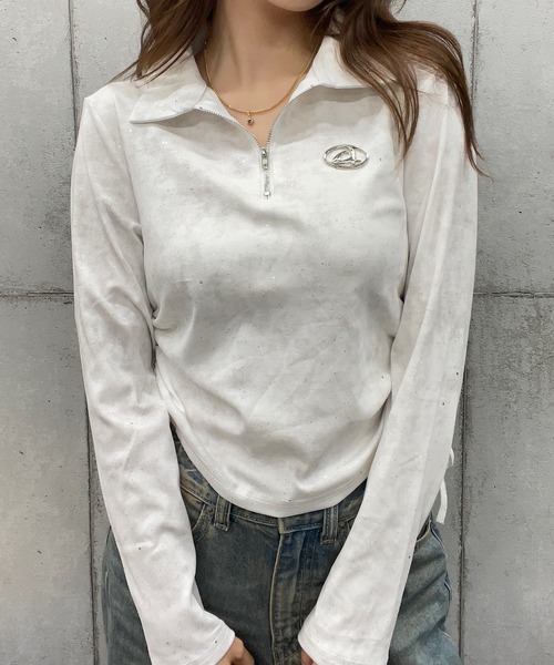 ROGER AND RAW（ロジャーアンドロウ）の「プレート付きショート丈ジップラメロングスリーブＴシャツ（Tシャツ/カットソー・レディース・ホワイト/ブラック/グレー・MEDIUM/LARGE）」の17枚目の写真