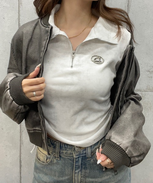 ROGER AND RAW（ロジャーアンドロウ）の「プレート付きショート丈ジップラメロングスリーブＴシャツ（Tシャツ/カットソー・レディース・ホワイト/ブラック/グレー・MEDIUM/LARGE）」の19枚目の写真