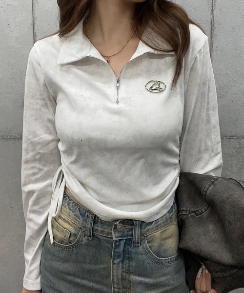 ROGER AND RAW（ロジャーアンドロウ）の「プレート付きショート丈ジップラメロングスリーブＴシャツ（Tシャツ/カットソー・レディース・ホワイト/ブラック/グレー・MEDIUM/LARGE）」の20枚目の写真