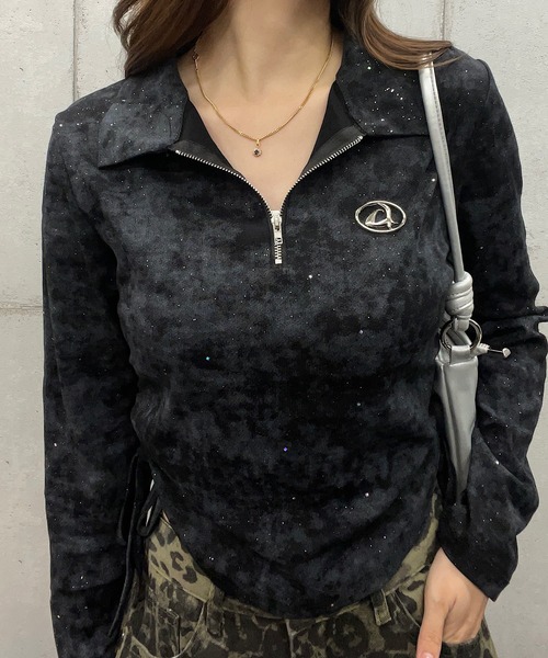 ROGER AND RAW（ロジャーアンドロウ）の「プレート付きショート丈ジップラメロングスリーブＴシャツ（Tシャツ/カットソー・レディース・ホワイト/ブラック/グレー・MEDIUM/LARGE）」の9枚目の写真