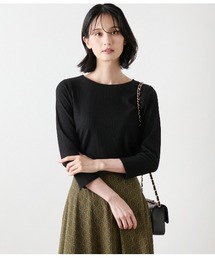 リブストレッチ クルーネック7分袖カットソー