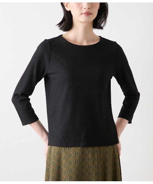 NEWYORKER（ニューヨーカー）の「リブストレッチ クルーネック7分袖カットソー（Tシャツ/カットソー・レディース・ブラック/ライトグレー・L/M）」の7枚目の写真