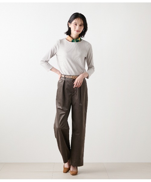 セール】リブストレッチ クルーネック7分袖カットソー（Tシャツ