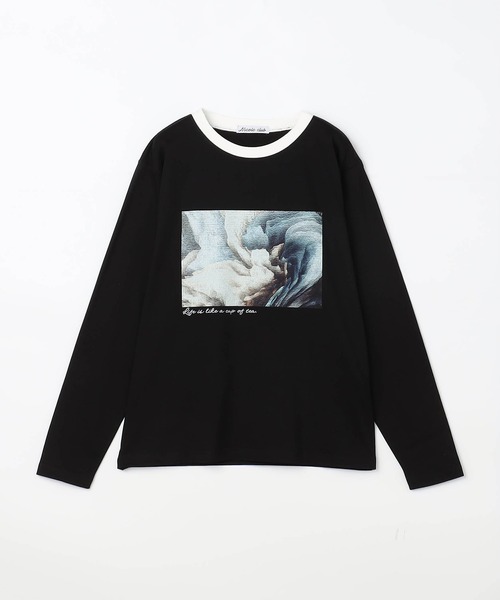 NICOLE CLUB(ニコル クラブ)の「フォトプリントロングTシャツ(Tシャツ/カットソー・レディース・ホワイト×ブラック/オフホワイト/ブラック×ホワイト・FREE)」の8枚目の写真
