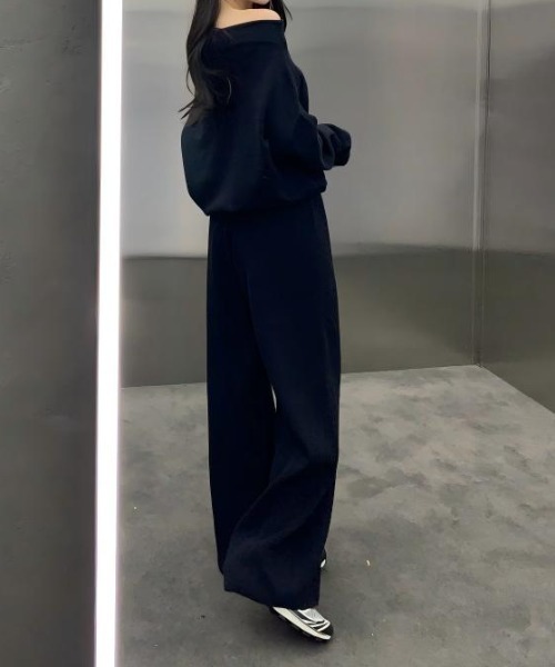 FAVORITO(ファヴォリート)の「ボートネックニットトップス+パンツセットアップ(セットアップ・レディース・ブラック/グレー/ベージュ・F)」の8枚目の写真