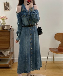 ドルチェ＆ガッバーナ　デニム　オフショルワンピース　ベルト付き ドルチェ＆ガッバーナデニムオフショルワンピースベルト付き