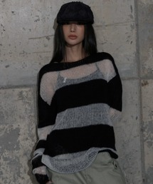 A'GEM/9 × .kom 『FANCY CLUB/ファンシークラブ』 HAILEY STRIPE KNIT/ヘアリー ストライプ ニット