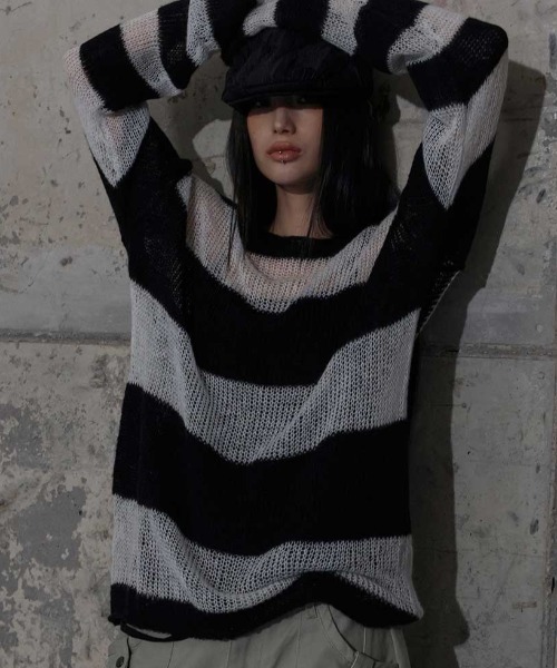 FANCY CLUB（ファンシークラブ）の「A'GEM/9 × .kom 『FANCY CLUB/ファンシークラブ』 HAILEY STRIPE KNIT/ヘアリー ストライプ ニット（ニット/セーター・レディース・ブラック/ブラウン・FREE）」の14枚目の写真