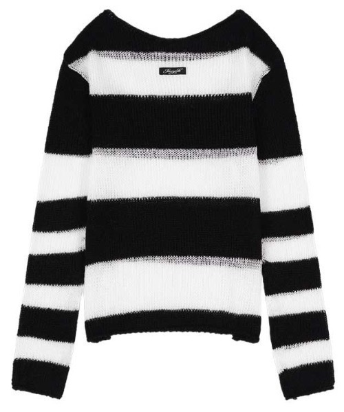 FANCY CLUB（ファンシークラブ）の「A'GEM/9 × .kom 『FANCY CLUB/ファンシークラブ』 HAILEY STRIPE KNIT/ヘアリー ストライプ ニット（ニット/セーター・レディース・ブラック/ブラウン・FREE）」の5枚目の写真