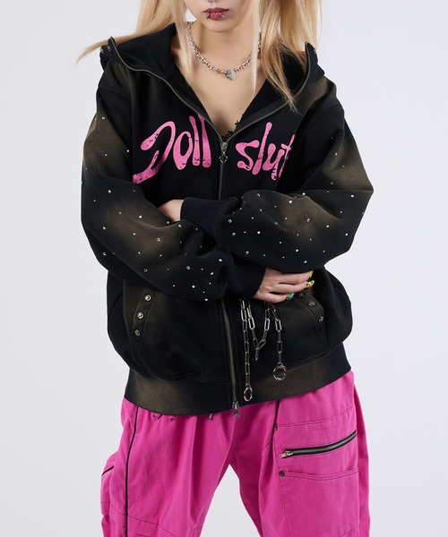 dollslutz(ドルズラッツ)の「【dollslutz】silver metallic over zip hoodie / 【ドルズラッツ】シルバーメタリックオーバージップフーディー(パーカー・レディース・ピンク/レオパード/ブラック・FREE)」の2枚目の写真