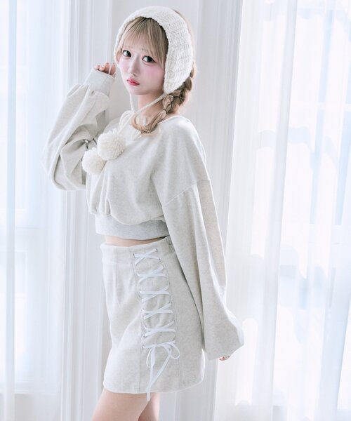 OLIVE des OLIVE(オリーブデオリーブ)の「【Belle Charme】リボンリボンベロアセットアップ(ワンピース・レディース・ブラック/オートミール/ピンク・FREE)」の2枚目の写真