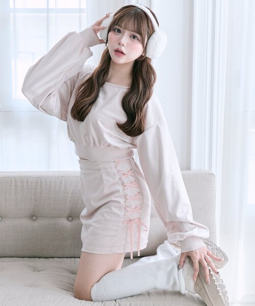 OLIVE des OLIVE(オリーブデオリーブ)の「【Belle Charme】リボンリボンベロアセットアップ(ワンピース・レディース・ブラック/オートミール/ピンク・FREE)」の3枚目の写真