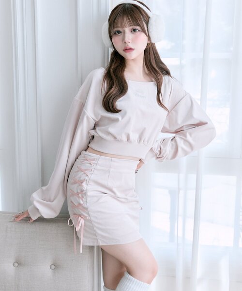 OLIVE des OLIVE(オリーブデオリーブ)の「【Belle Charme】リボンリボンベロアセットアップ(ワンピース・レディース・ブラック/オートミール/ピンク・FREE)」の15枚目の写真
