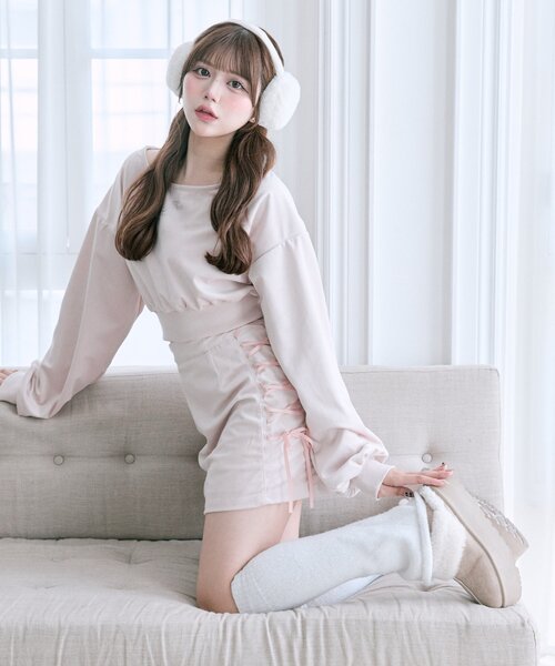 OLIVE des OLIVE(オリーブデオリーブ)の「【Belle Charme】リボンリボンベロアセットアップ(ワンピース・レディース・ブラック/オートミール/ピンク・FREE)」の14枚目の写真