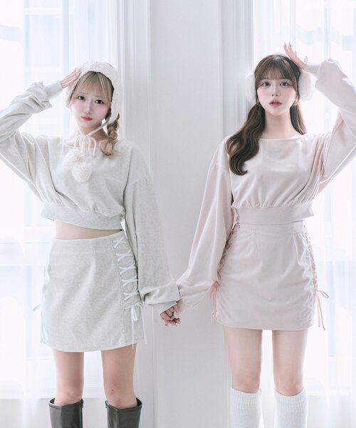 OLIVE des OLIVE(オリーブデオリーブ)の「【Belle Charme】リボンリボンベロアセットアップ(ワンピース・レディース・ブラック/オートミール/ピンク・FREE)」の12枚目の写真