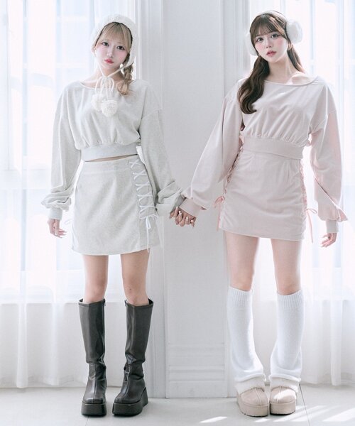 OLIVE des OLIVE(オリーブデオリーブ)の「【Belle Charme】リボンリボンベロアセットアップ(ワンピース・レディース・ブラック/オートミール/ピンク・FREE)」の11枚目の写真