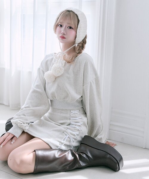 OLIVE des OLIVE(オリーブデオリーブ)の「【Belle Charme】リボンリボンベロアセットアップ(ワンピース・レディース・ブラック/オートミール/ピンク・FREE)」の6枚目の写真