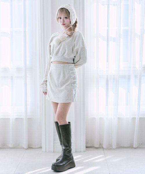 OLIVE des OLIVE(オリーブデオリーブ)の「【Belle Charme】リボンリボンベロアセットアップ(ワンピース・レディース・ブラック/オートミール/ピンク・FREE)」の5枚目の写真