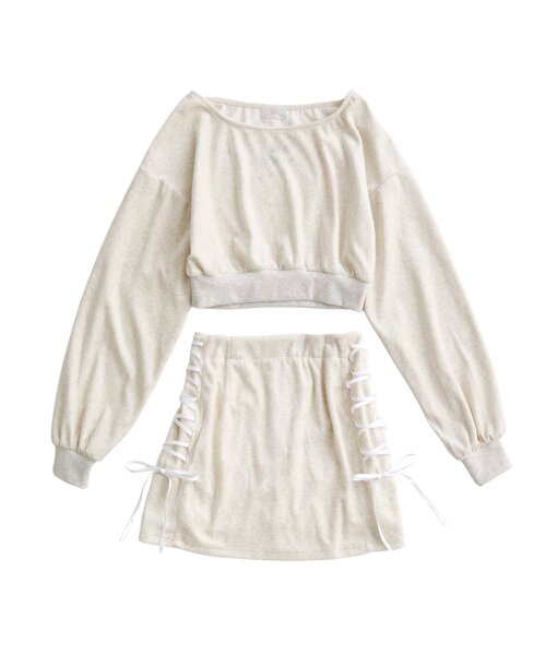 OLIVE des OLIVE(オリーブデオリーブ)の「【Belle Charme】リボンリボンベロアセットアップ(ワンピース・レディース・ブラック/オートミール/ピンク・FREE)」の4枚目の写真