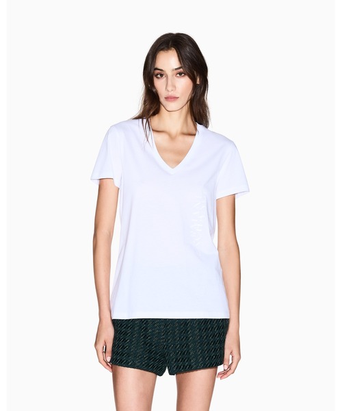 ARMANI EXCHANGE(アルマーニエクスチェンジ)の「【A|X アルマーニ エクスチェンジ】デザインロゴ 半袖VネックTシャツ/REGULAR(Tシャツ/カットソー・レディース・ホワイト/ブラック/ダークグリーン・LARGE/MEDIUM/SMALL/X-LARGE/X-SMALL)」の2枚目の写真