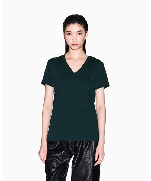 ARMANI EXCHANGE(アルマーニエクスチェンジ)の「【A|X アルマーニ エクスチェンジ】デザインロゴ 半袖VネックTシャツ/REGULAR(Tシャツ/カットソー・レディース・ホワイト/ブラック/ダークグリーン・LARGE/MEDIUM/SMALL/X-LARGE/X-SMALL)」の1枚目の写真