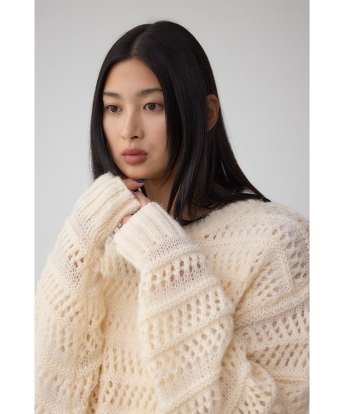 AZUL by moussy(アズールバイマウジー)の「メッシュボーダーインナーセットニット(ニット/セーター・レディース・グレー/ブルー/アイボリー・FREE)」の5枚目の写真